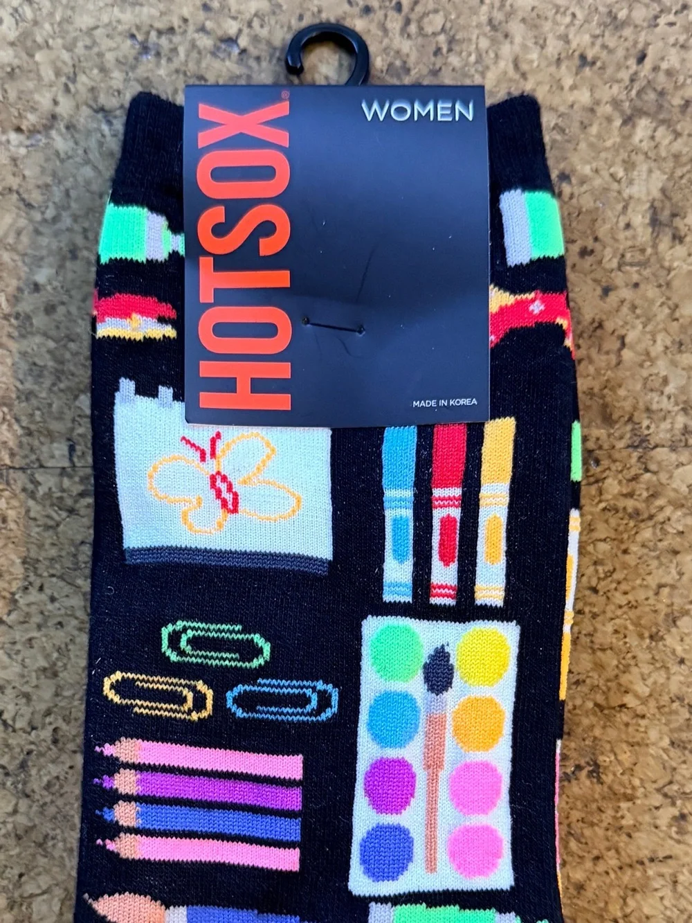 Hot Sox Black Women’s Art Supplies Crew Socks with Multicolor Graphics